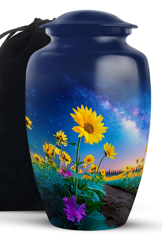 Sunflower Field Cremation Urn - Galaxy Theme Memorial Urn For Ashes