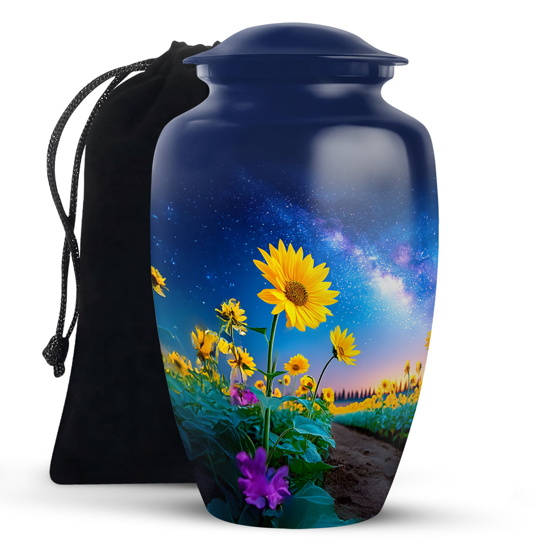 Sunflower Field Cremation Urn - Galaxy Theme Memorial Urn For Ashes