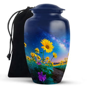 Sunflower Field Cremation Urn - Galaxy Theme Memorial Urn For Ashes