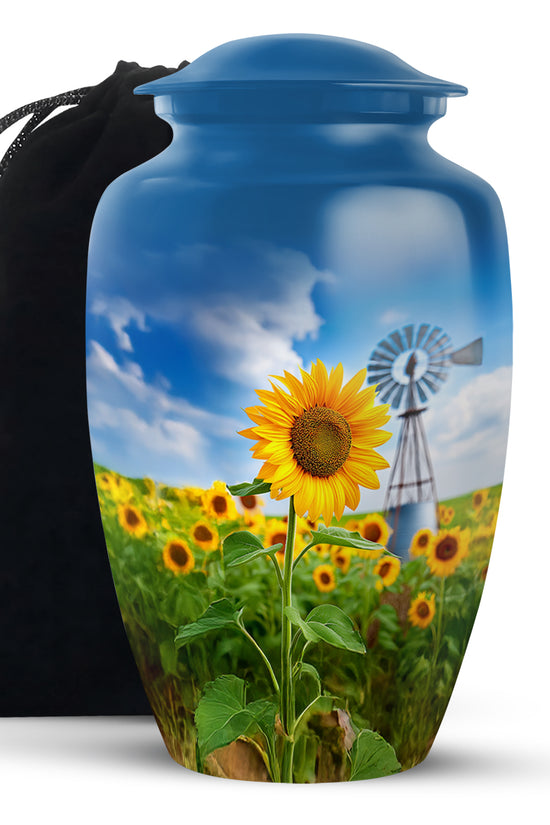 Beautiful Sunflower Farm Urn - Windmill Cremation Urn For Adults Ashes