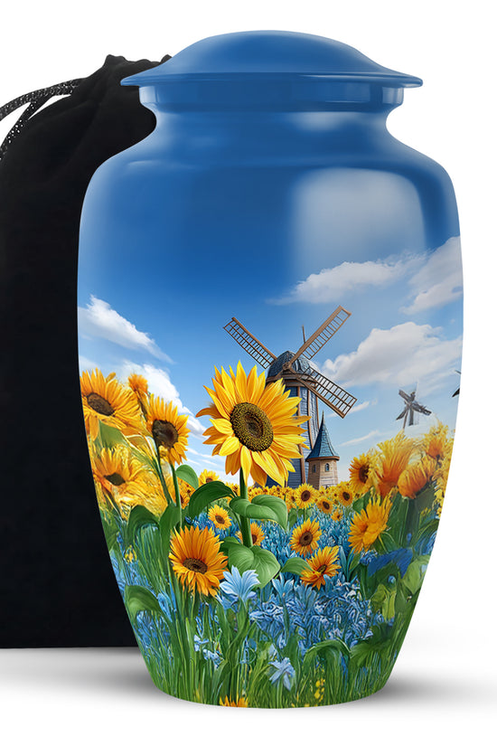 Sunflower Garden Funeral Urn - Blue Sky Memorial Urn For Adult Male & Female Ashes