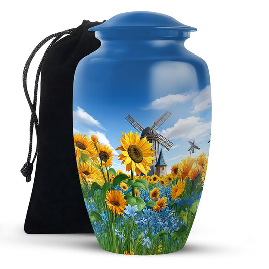 Sunflower Garden Funeral Urn - Blue Sky Memorial Urn For Adult Male & Female Ashes