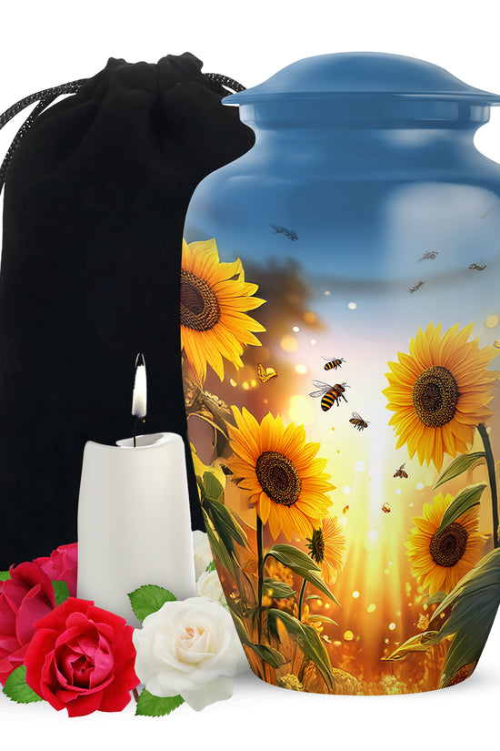 Sunflower Bee Memorial Urn - Sunset Cremation Urn For Ashes