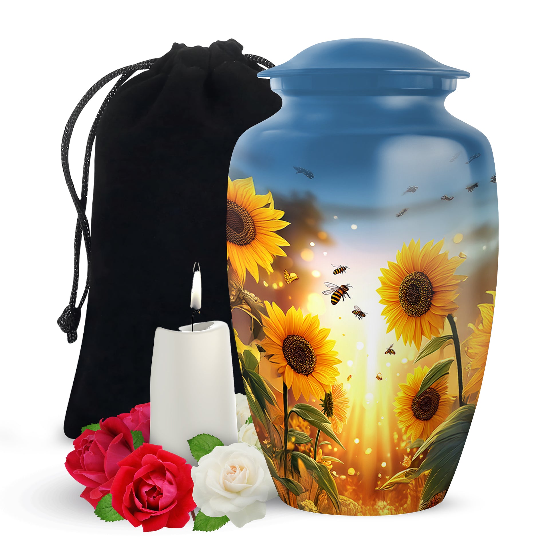 Sunflower Bee Memorial Urn - Sunset Cremation Urn For Ashes