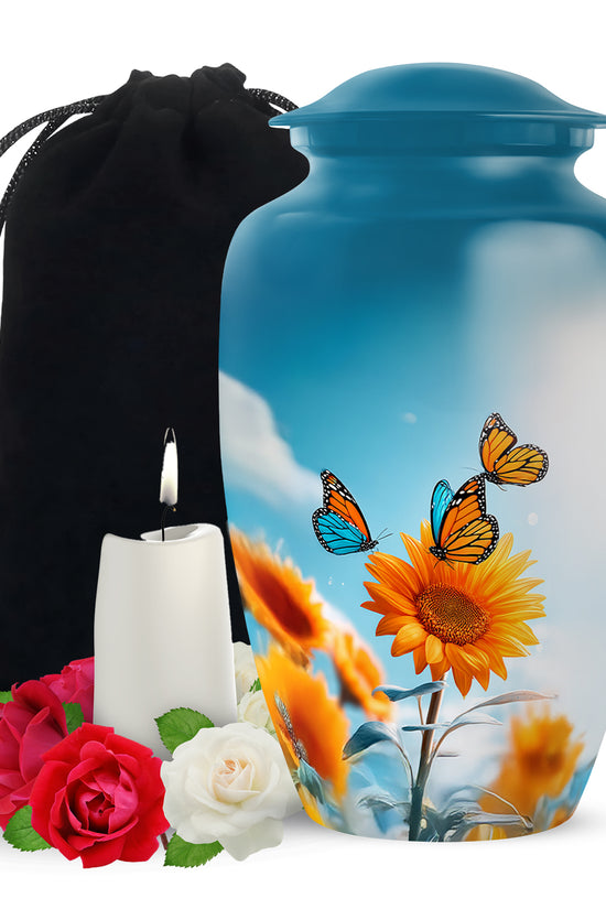 Sunflower Sky Garden Urn - Butterfly Funeral Urn For Adults Ashes