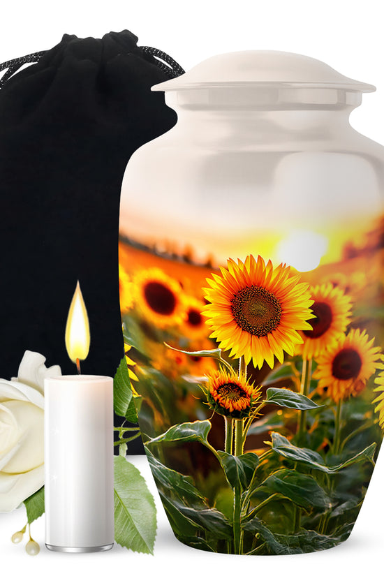Sunflower Memorial Urn - Sunset Floral Funeral Urn For Adult Ashes