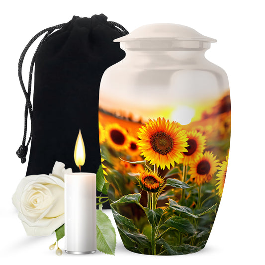 Sunflower Memorial Urn - Sunset Floral Funeral Urn For Adult Ashes