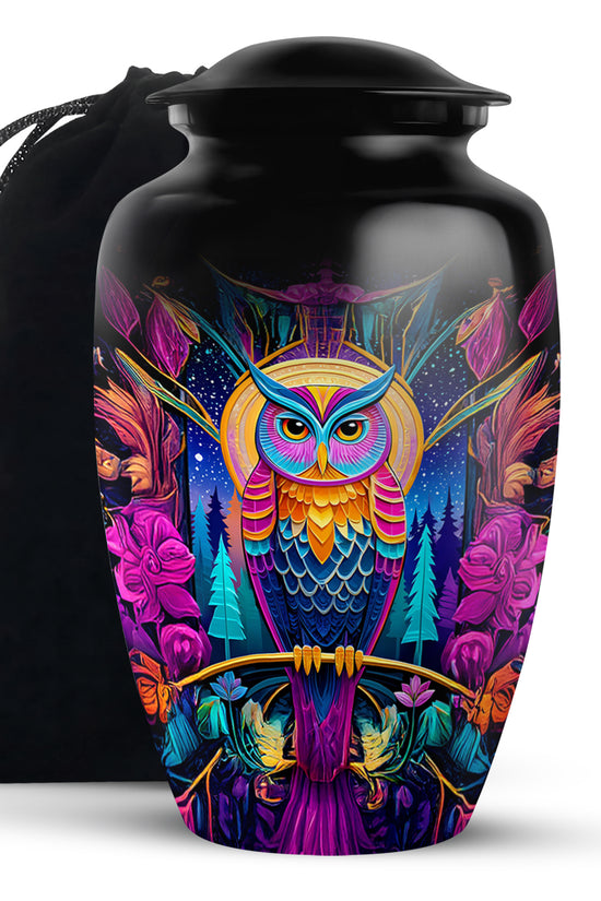 Colorful Owl Memorial Urn - Artistic Cremation Urn For Ashes