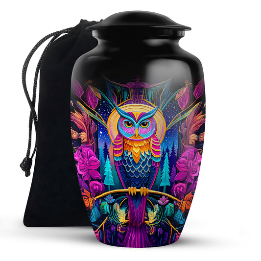 Colorful Owl Memorial Urn - Artistic Cremation Urn For Ashes