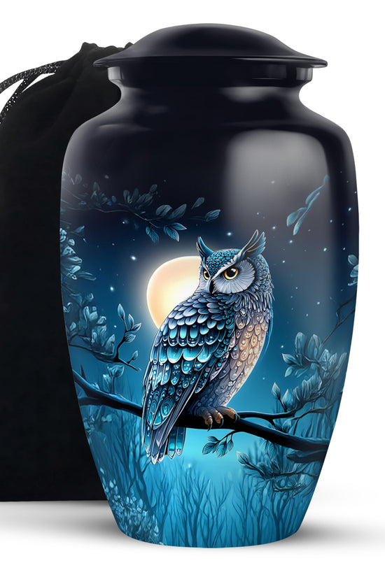 Blue Night Owl Memorial Urn - Decorative Urn For Male & Female