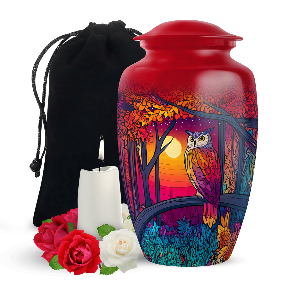Colorful Forest Owl Urn - Decorative Memorial Urn For Ashes