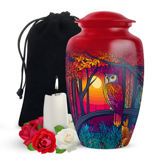 Colorful Forest Owl Urn - Decorative Memorial Urn For Ashes