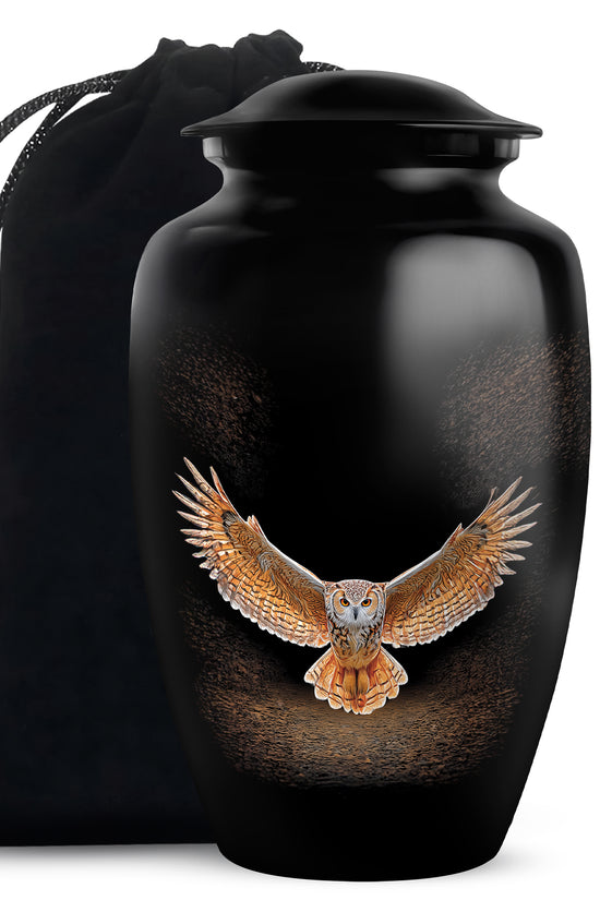 Owl Cremation Urn - Black Memorial Urn For Human Ashes
