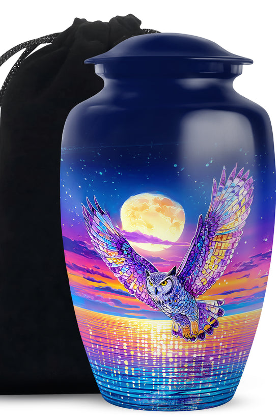 Colorful Owl Funeral Urn - Moonlight Memorial Urn For Loved Ones