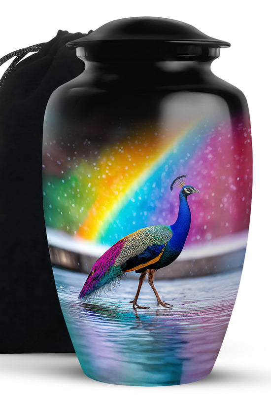 Peacock Rainbow Memorial Urn - Colorful Cremation Urn For Burial