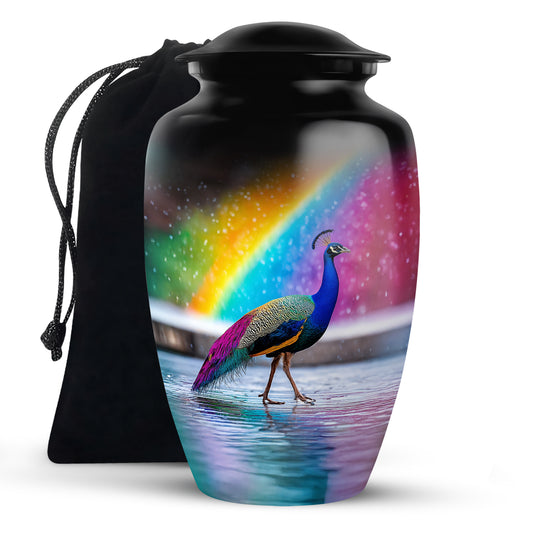 Peacock Rainbow Memorial Urn - Colorful Cremation Urn For Burial