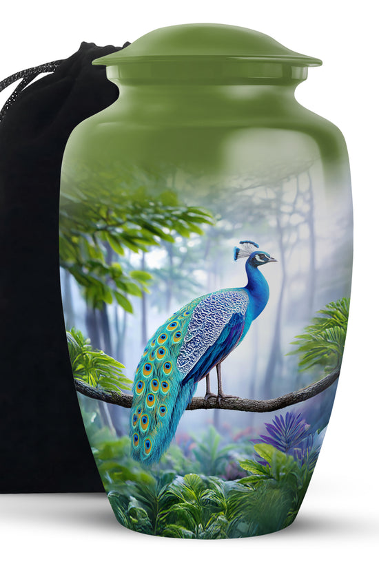 Forest Peacock Memorial Urn - Nature Cremation Urn For Human Ashes