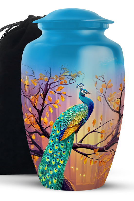 Autumn Peacock Funeral Urn - Elegant Memorial Urn For Adult Ashes