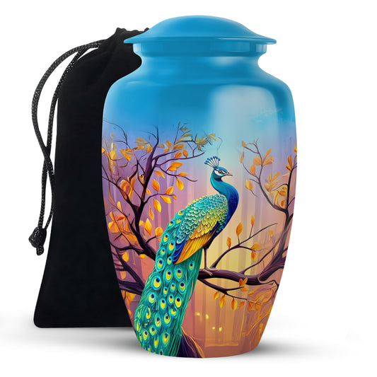 Autumn Peacock Funeral Urn - Elegant Memorial Urn For Adult Ashes