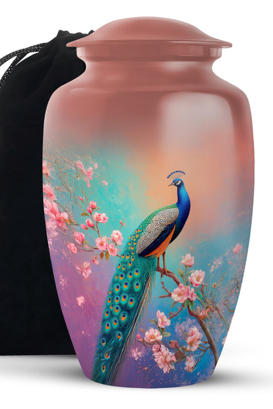 Cherry Blossom Peacock Cremation Urn - Beautiful Funeral Urn For Mom