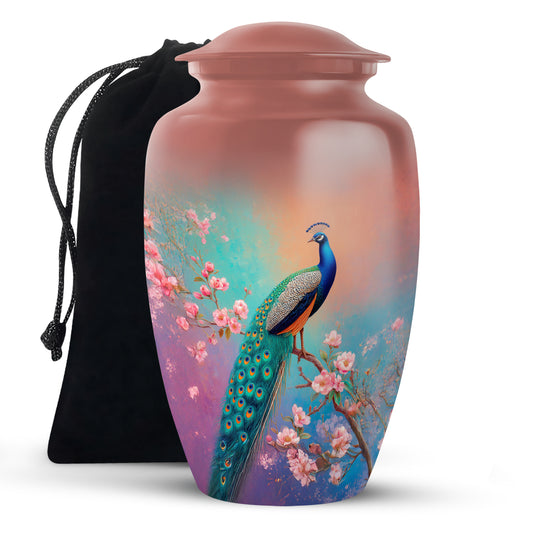Cherry Blossom Peacock Cremation Urn - Beautiful Funeral Urn For Mom