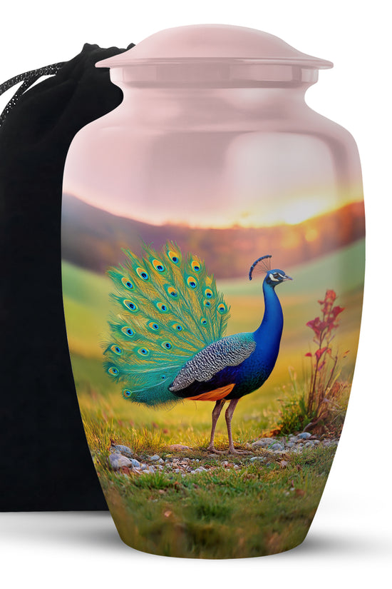 Sunset Peacock Memorial Urn - Elegant Cremation Urn For Loved Ones