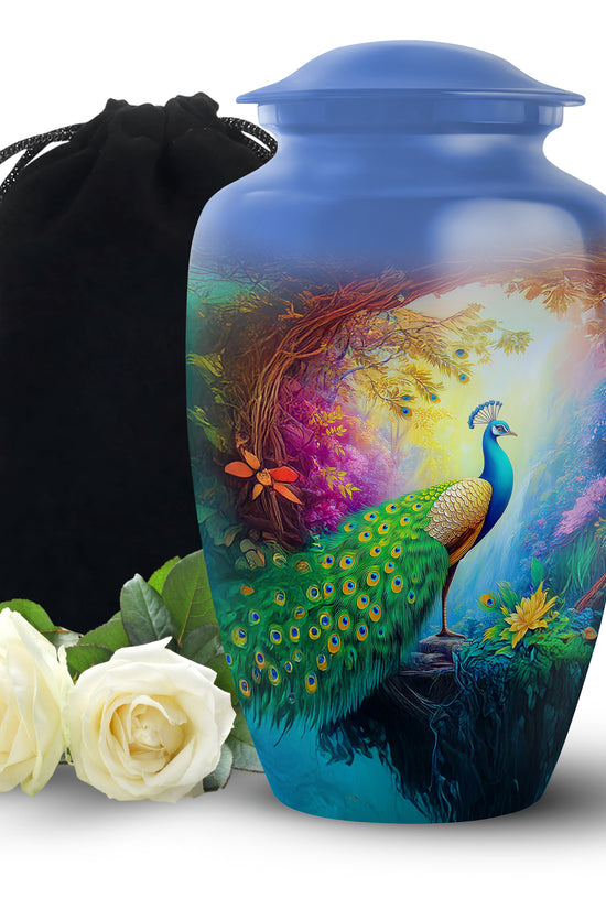 Beautiful Peacock Memorial Urn - Nature Funeral Urn For Ashes Adult