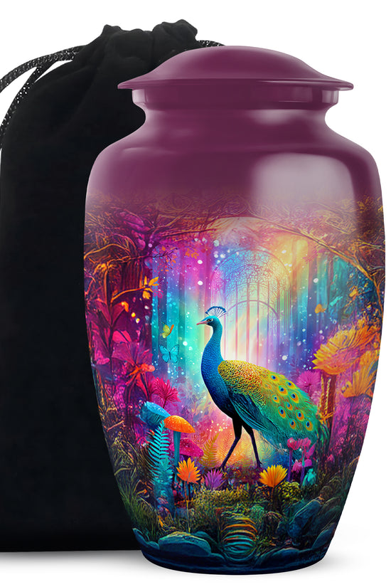 Colorful Peacock Funeral Urn - Forest Cremation Urn For Human Ashes