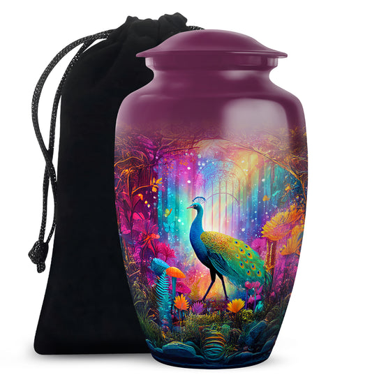 Colorful Peacock Funeral Urn - Forest Cremation Urn For Human Ashes