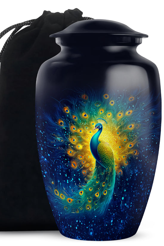 Peacock Cremation Urn - Galaxy Theme Funeral Urn For Adult Ashes