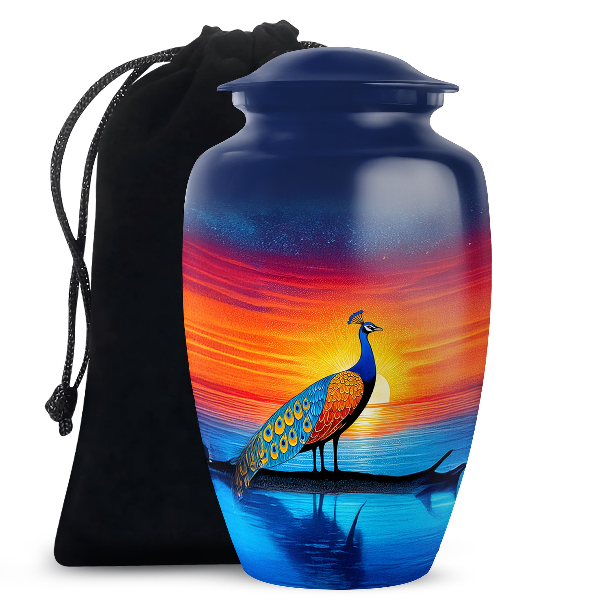 Peacock Sunset Memorial Urn - Artistic Cremation Urn For Burial