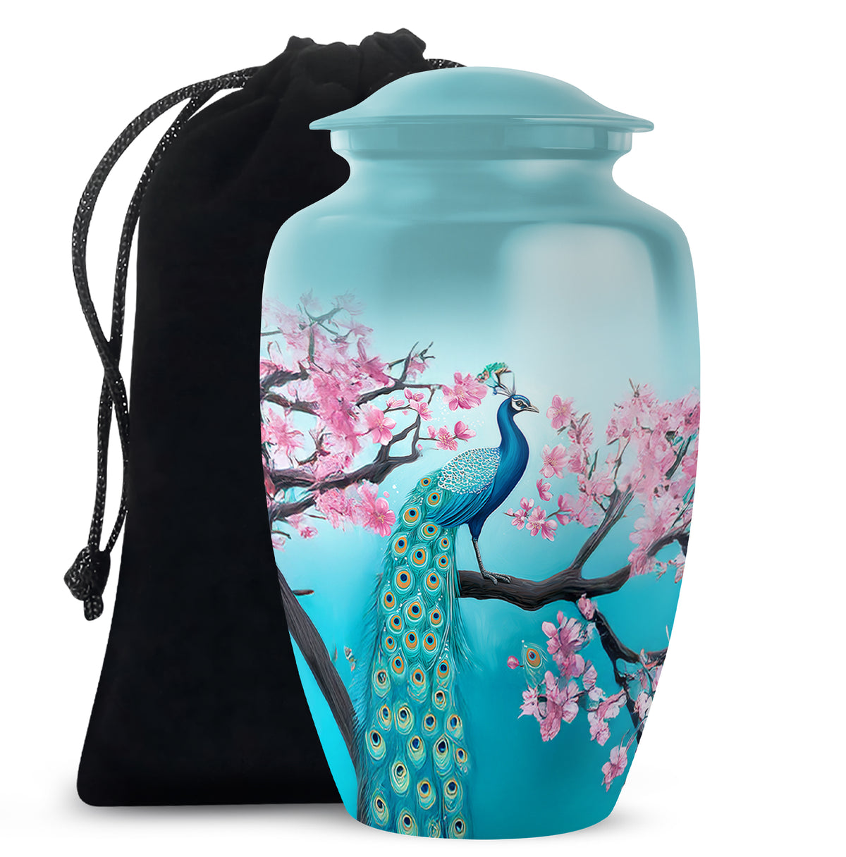 Peacock Nature Funeral Urn - Cherry Blossom Memorial Urn For Loved Ones