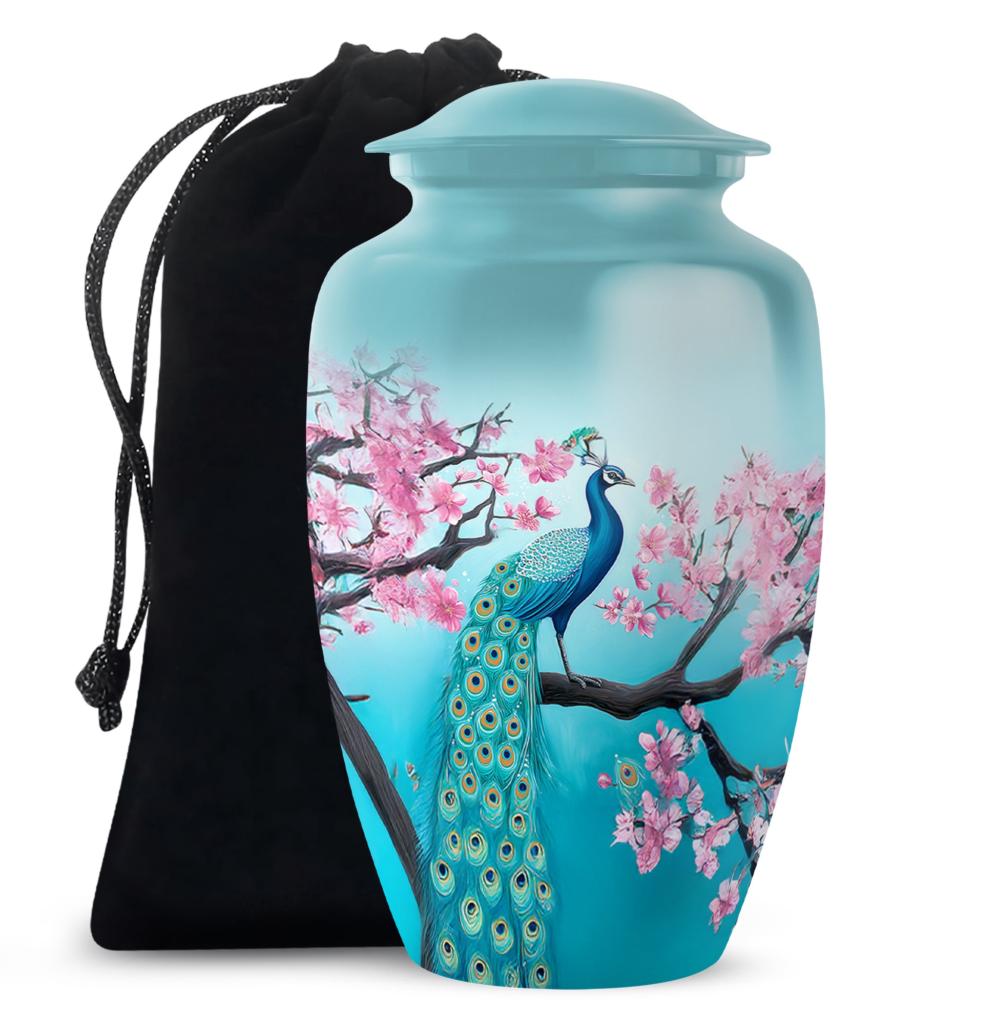 Peacock Nature Funeral Urn - Cherry Blossom Memorial Urn For Loved Ones