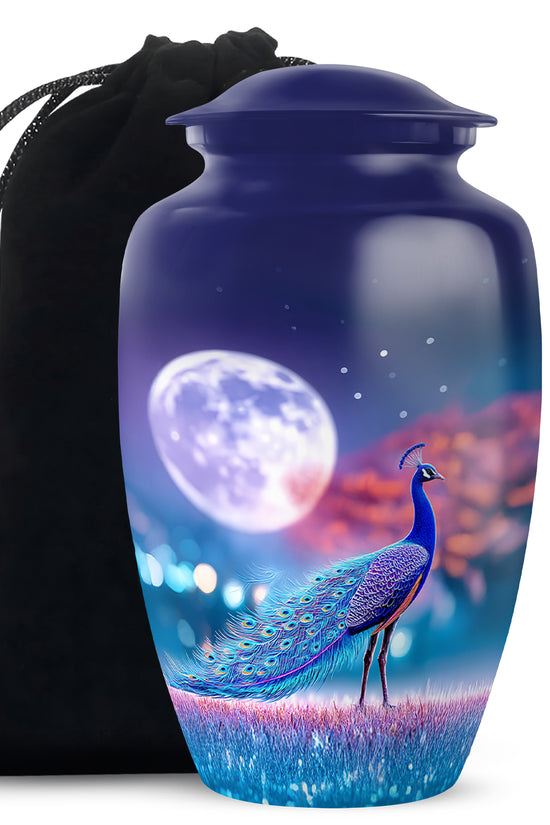 Beautiful Peacock Funeral Urn - Moonlight Theme Cremation Urn For Human Ashes
