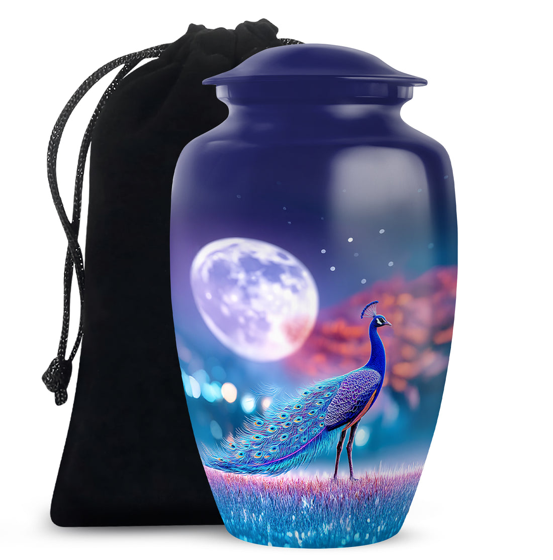Beautiful Peacock Funeral Urn - Moonlight Theme Cremation Urn For Human Ashes