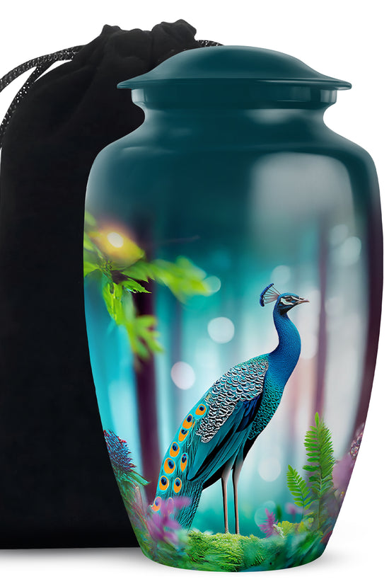 Elegant Peacock Memorial Urn - Beautiful Forest Memorial Urn For Loved Ones