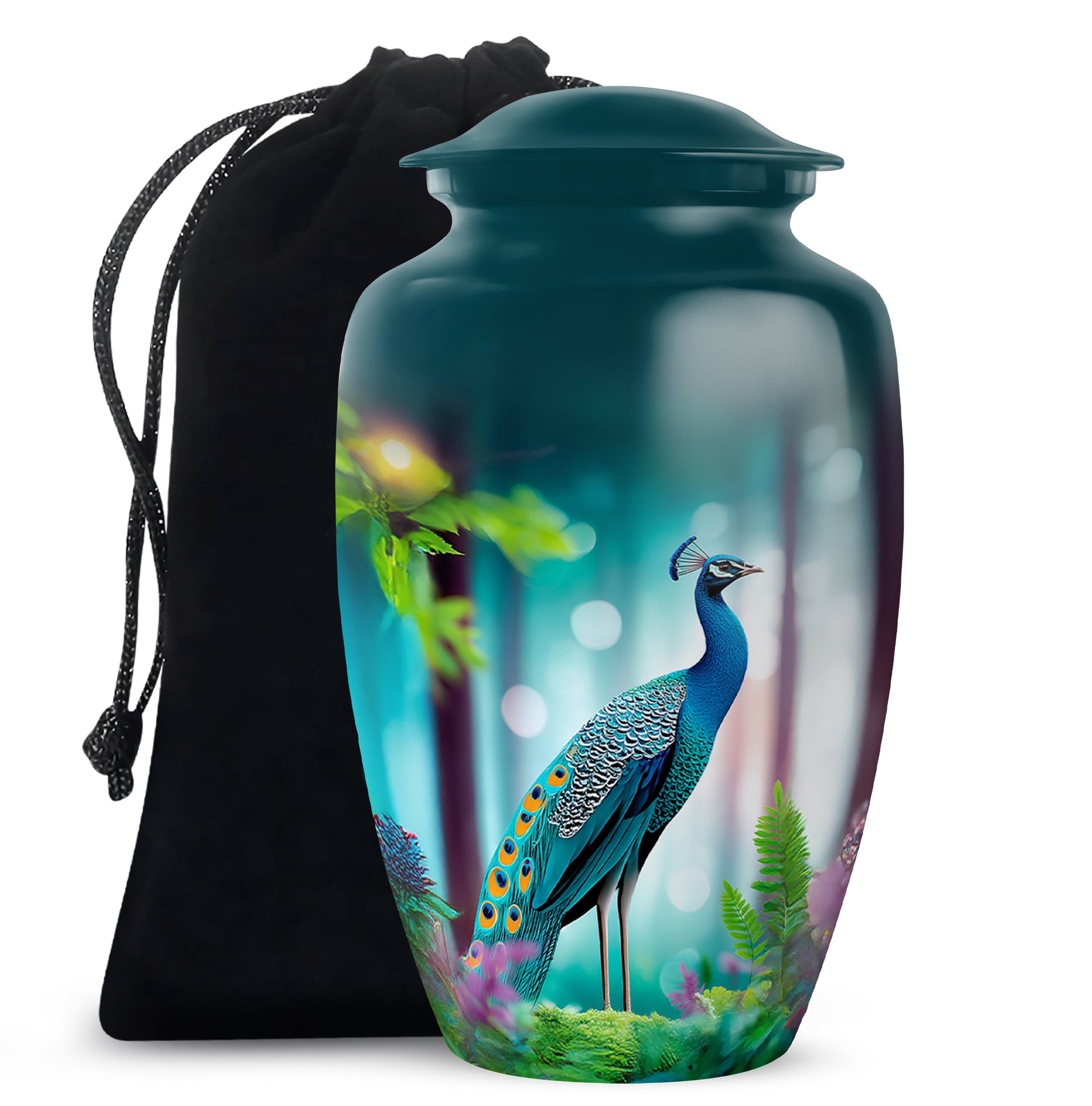 Elegant Peacock Memorial Urn - Beautiful Forest Memorial Urn For Loved Ones