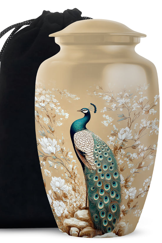 Peacock Theme Memorial Urn - Beautiful Artistic Funeral Urn For Loved Ones