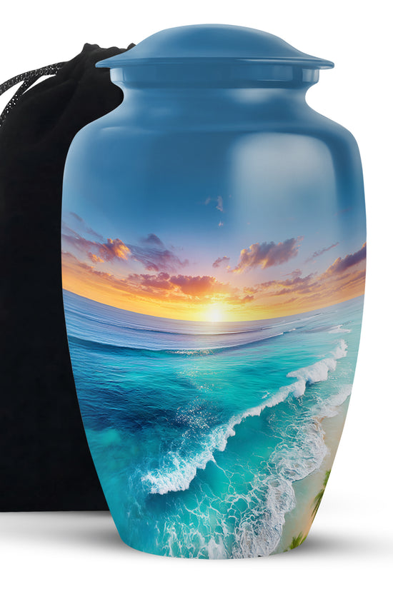 Blue Ocean Waves Funeral Urn For Ashes - Urn For Men & Women