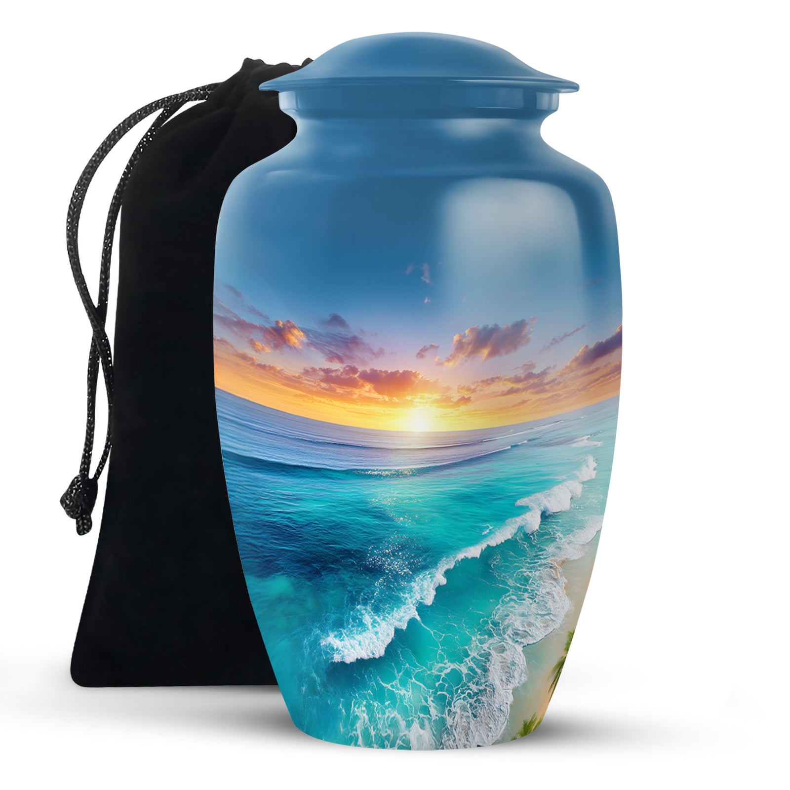 Blue Ocean Waves Funeral Urn For Ashes - Urn For Men & Women
