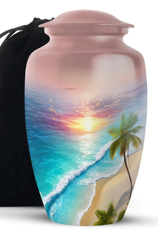 Palm Trees Cremation Urn For Adult Female - Sunset Funeral Urn For Women