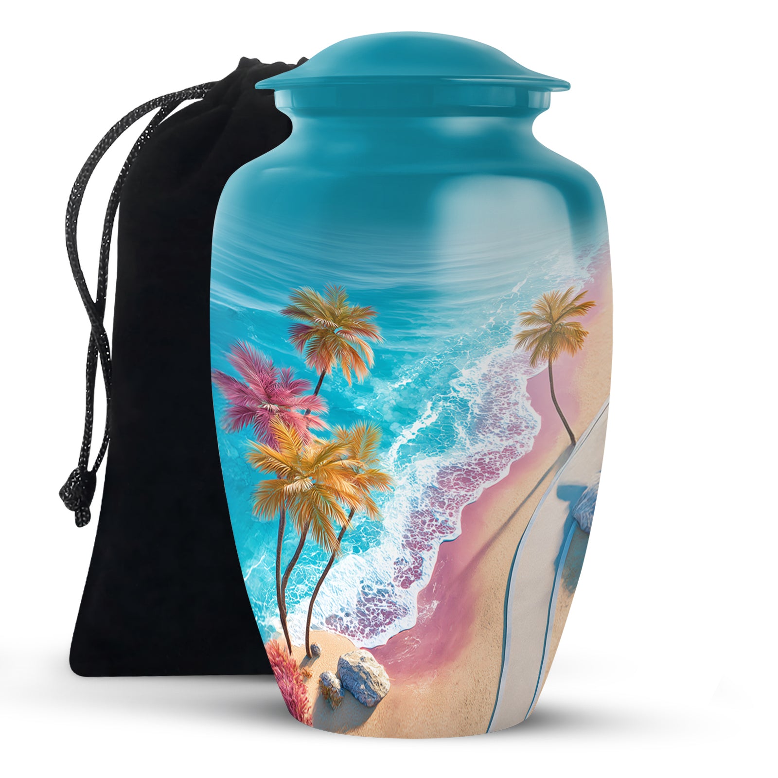 Blue Sea Urn Memorial For Ashes - Palm Trees Cremation Urn For Men