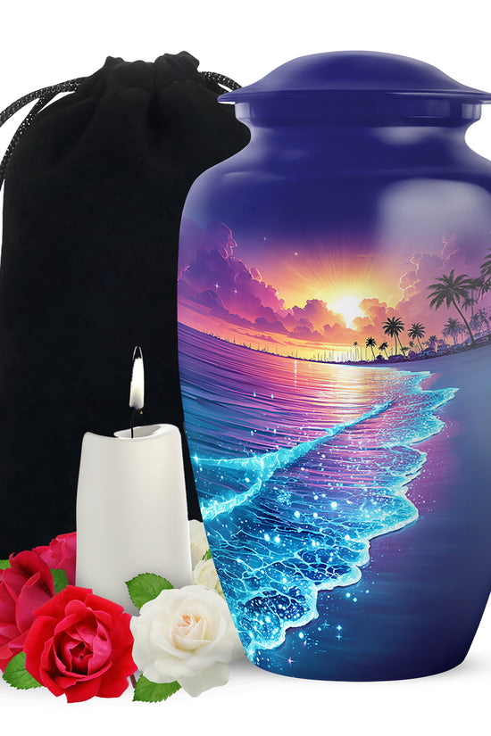 Purple Night Memorial Urn For Ashes - Beach Themed Urn For Funeral