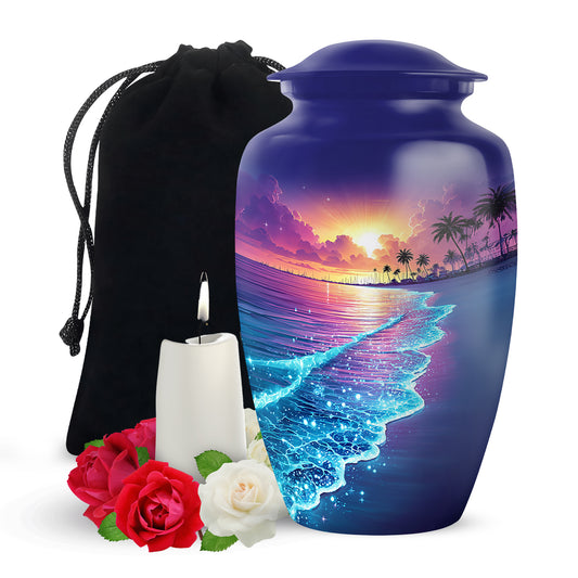 Purple Night Memorial Urn For Ashes - Beach Themed Urn For Funeral