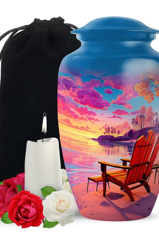 Beach Resting Place Urn For Men - Pink Memorial Ashes Urn For Funeral