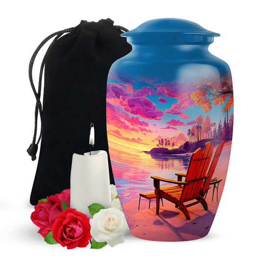 Beach Resting Place Urn For Men - Pink Memorial Ashes Urn For Funeral