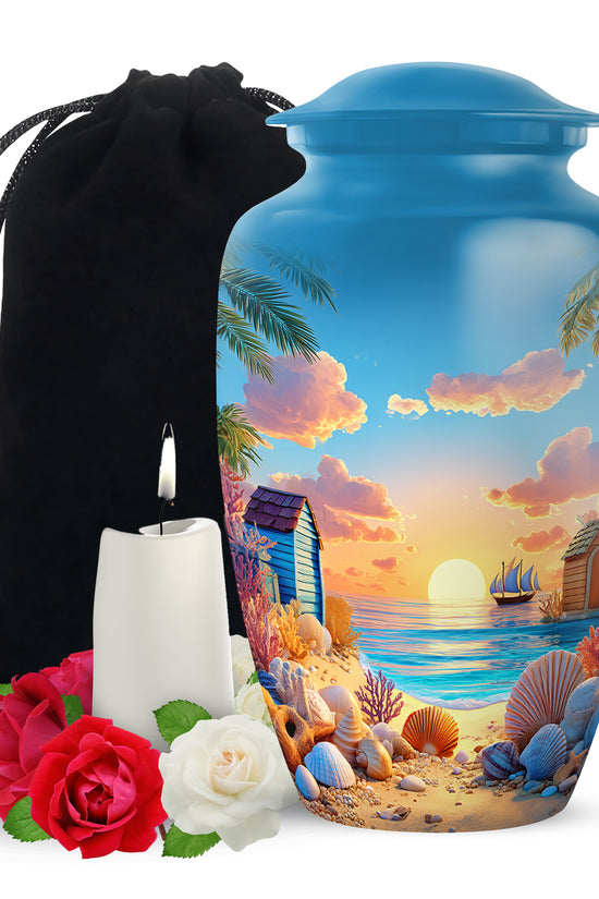 Animated Beach Funeral Urn For Ashes - Seashell Memorial Urn For Ashes