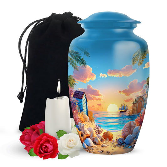 Animated Beach Funeral Urn For Ashes - Seashell Memorial Urn For Ashes