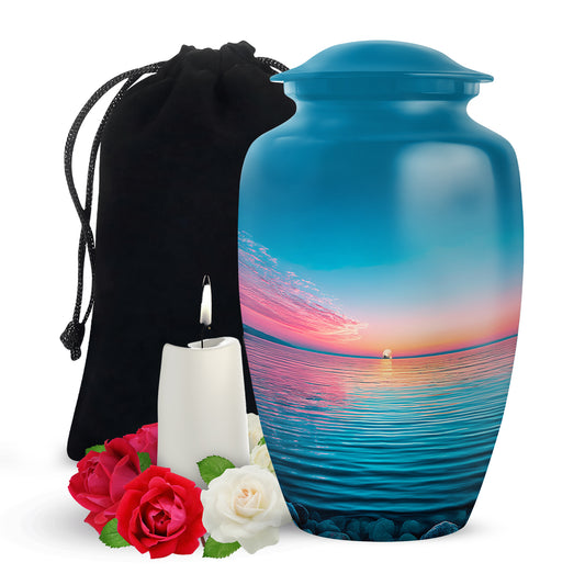 Blue Ocean Memorial Urn For Funeral - Sunset Cremation Urn For Ashes