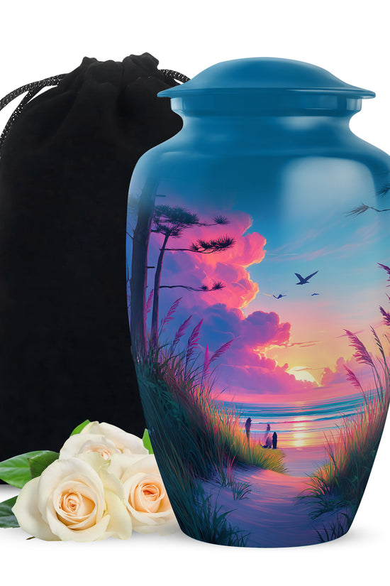 Beach Memorial Ashes Urn For Men - Pink Sunset Urn For Ashes
